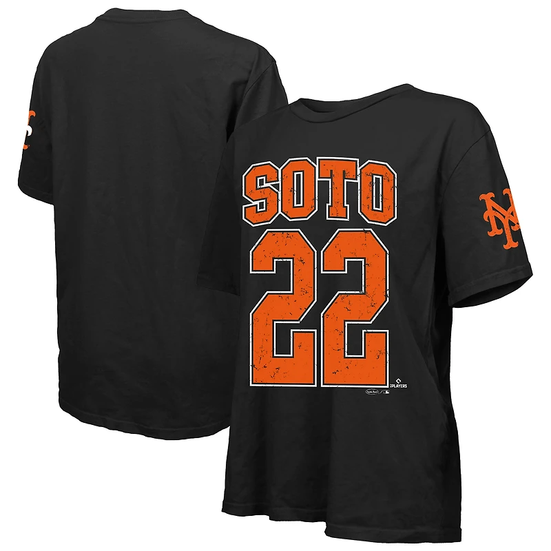 T-shirt surdimensionné noir pour femme Juan Soto de Majestic Threads avec nom et numéro des Mets New York