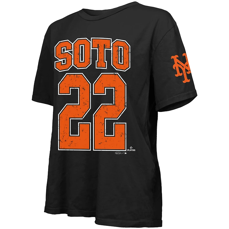 T-shirt surdimensionné noir pour femme Juan Soto de Majestic Threads avec nom et numéro des Mets New York