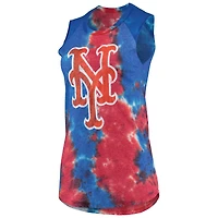 Women's Majestic Threads Red/Blue New York Mets Tie-Dye Tri-Blend Muscle Tank Top