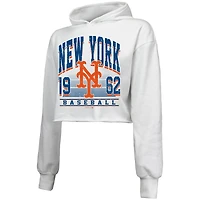 Sweat à capuche court blanc Majestic Threads pour femme, motif tri-mélange, New York Mets