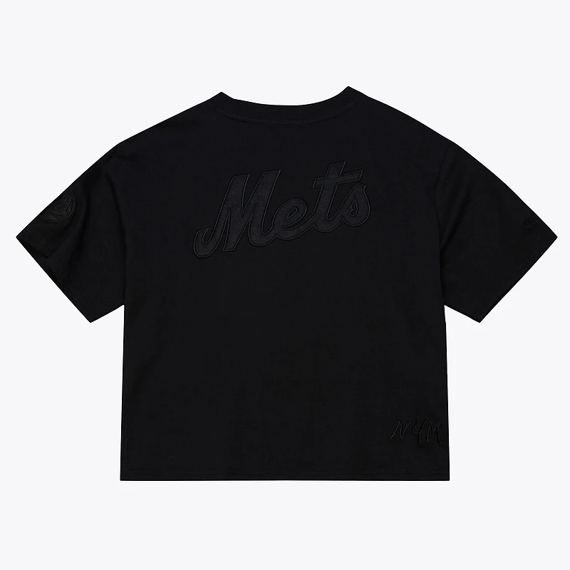 Women's Mitchell & Ness Black New York Mets Cooperstown Collection Phantom Cropped T-Shirt