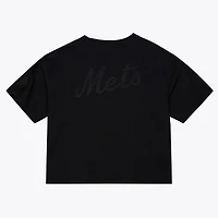 Women's Mitchell & Ness Black New York Mets Cooperstown Collection Phantom Cropped T-Shirt