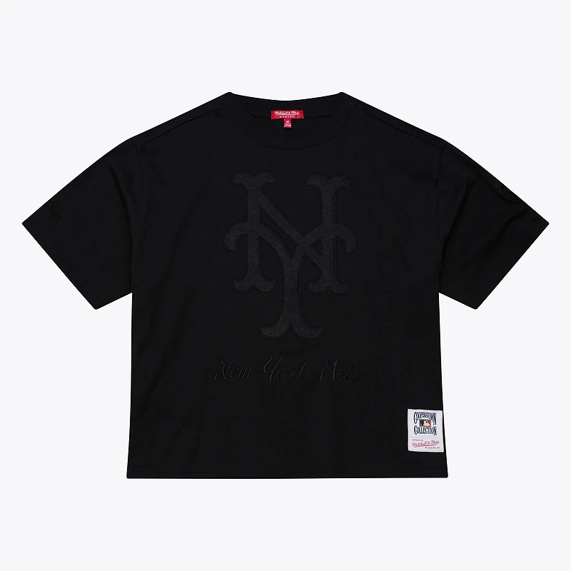 Women's Mitchell & Ness Black New York Mets Cooperstown Collection Phantom Cropped T-Shirt
