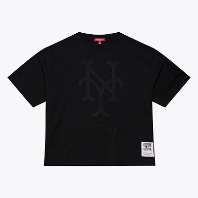 Women's Mitchell & Ness Black New York Mets Cooperstown Collection Phantom Cropped T-Shirt