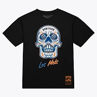 T-shirt boxy noir Mitchell & Ness New York Mets à tête de mort mexicaine pour femme