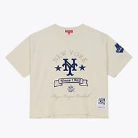Women's Mitchell & Ness  Cream New York Mets Cooperstown Yacht Rock Boxy Cropped T-Shirt