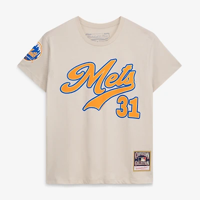 T-shirt rétro Mitchell & Ness Mike Piazza crème New York Mets Cooperstown pour femmes