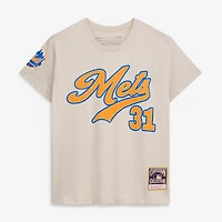 T-shirt rétro Mitchell & Ness Mike Piazza crème New York Mets Cooperstown pour femmes