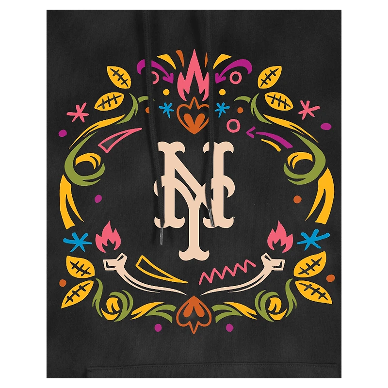 Women's New Era Black York Mets Día de Muertos Mineral Wash Hoodie Sweatshirt