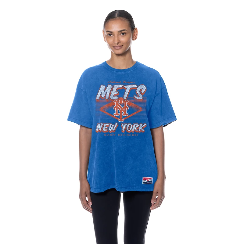 T-shirt oversize bleu délavé minéral New Era pour femme des Mets de York