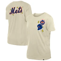 T-shirt New Era crème pour femme avec étoiles et casquette des Mets de York