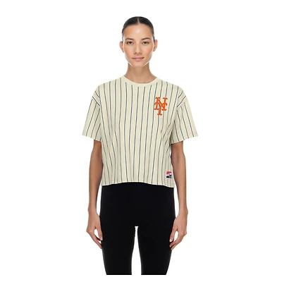 T-shirt New Era crème pour femme, style rétro, à l'effigie des Mets de York