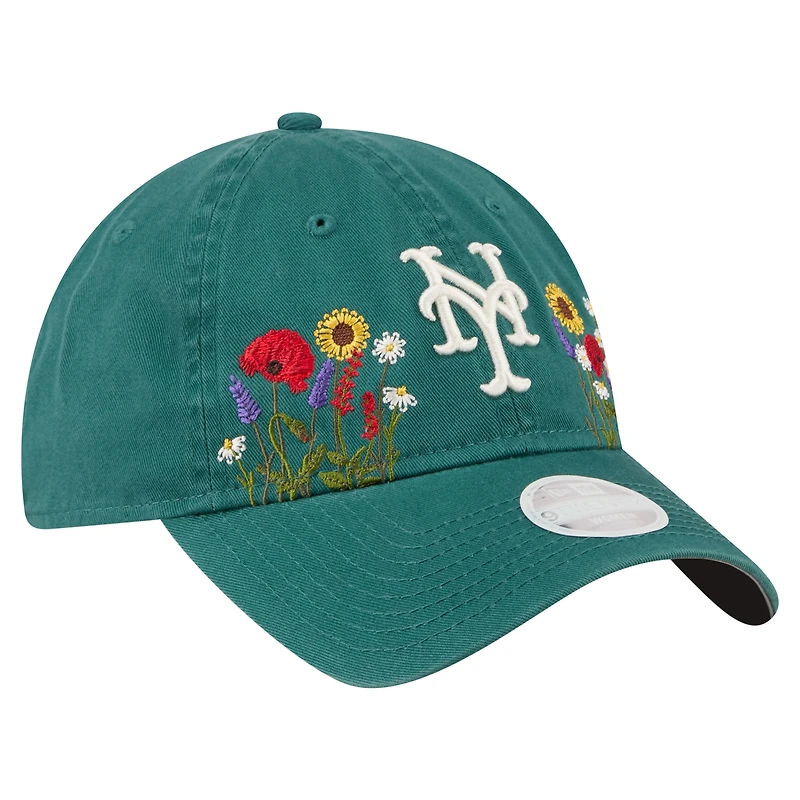 Casquette ajustable New Era 9TWENTY vert foncé pour femme, motif floral des Mets de New York