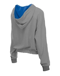 Sweat à capuche court bandes et fermeture éclair quart de tour New Era gris chiné York Mets pour femme