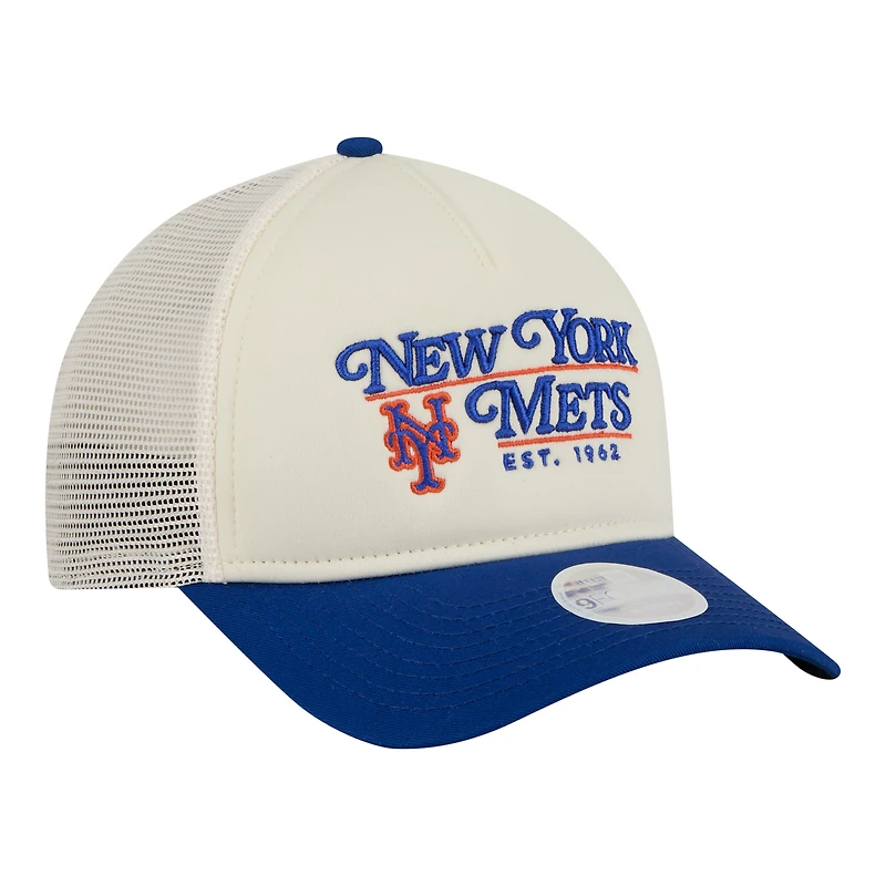 Women's New Era Light Beige/Royal New York Mets Retro 9FORTY M-Crown A-Frame Trucker Adjustable Hat