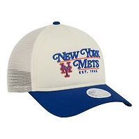 Women's New Era Light Beige/Royal New York Mets Retro 9FORTY M-Crown A-Frame Trucker Adjustable Hat