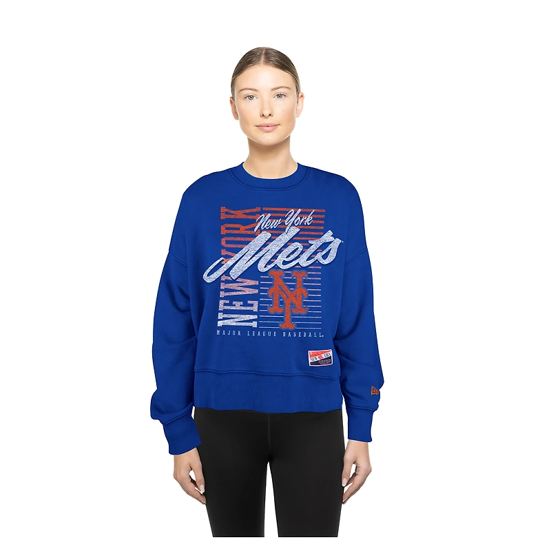 Women's New Era Royal York Mets Boxy Mineral Wash Dolmen Sleeve Cropped Sweatshirt