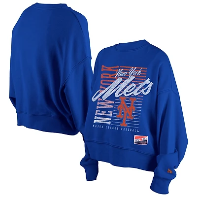 Women's New Era Royal York Mets Boxy Mineral Wash Dolmen Sleeve Cropped Sweatshirt