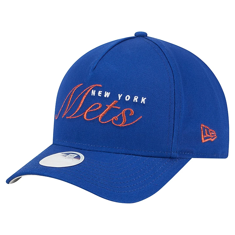 Casquette ajustable New Era Royal New York Mets Metallic A-Frame 9FORTY pour femme