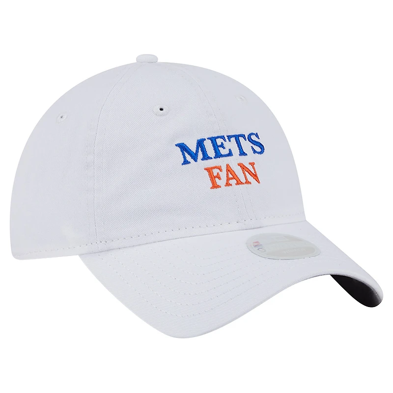 Casquette ajustable New Era blanche pour femme, fan de l'équipe des Mets de New York, modèle 9TWENTY