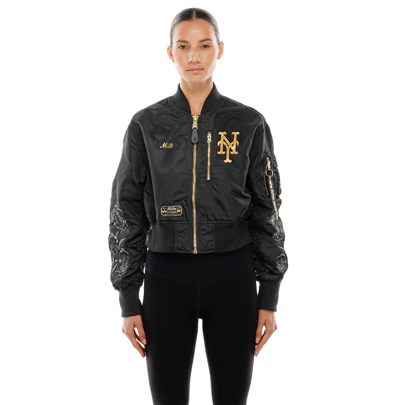 Veste courte noire pour femme New Era x ALPHA INDUSTRIES York Mets 2025