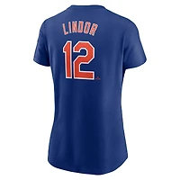 Women's Nike Francisco Lindor Royal New York Mets Cooperstown Collection Fuse Name & Number T-Shirt