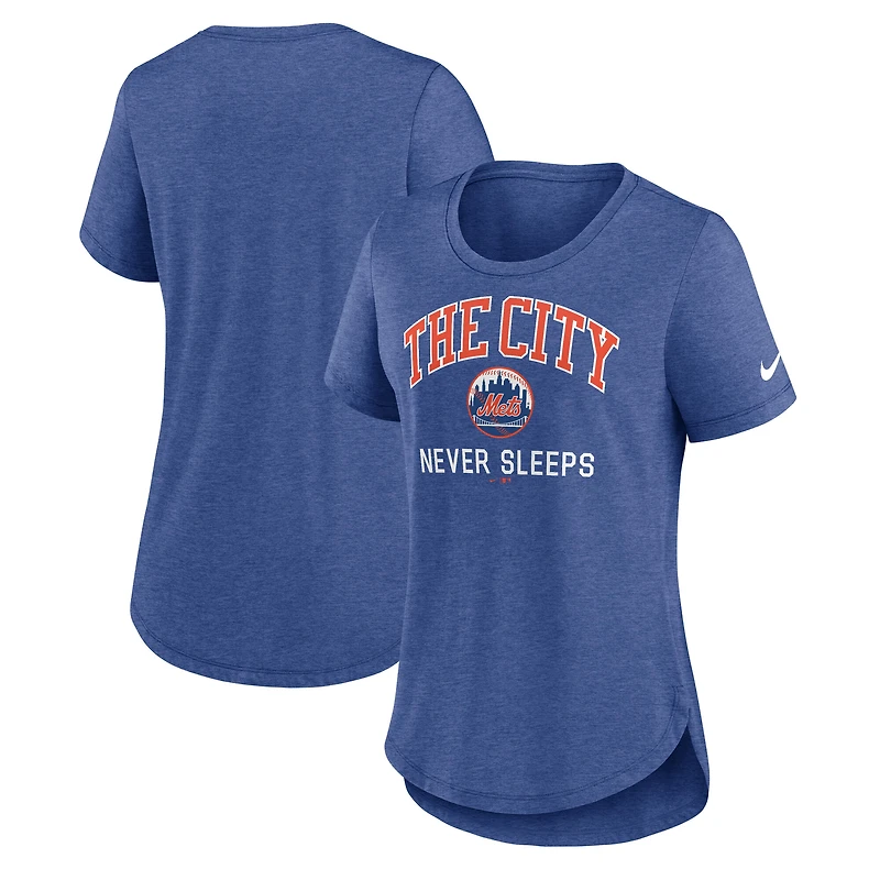 Women's Nike  Heather Blue New York Mets The City Never Sleeps Tri-Blend T-Shirt