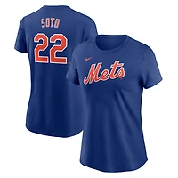 T-shirt Nike Juan Soto Royal New York Mets Cooperstown Collection Fuse avec nom et numéro pour femme