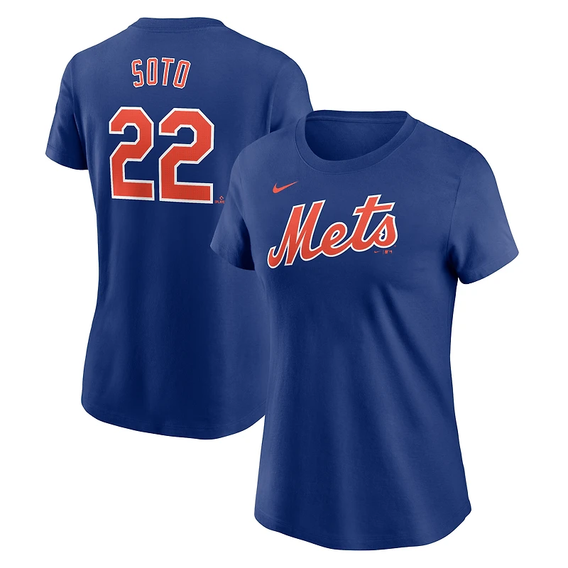 Women's Nike Juan Soto Royal New York Mets Cooperstown Collection Fuse Name & Number T-Shirt