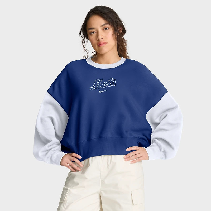 Sweat-shirt polaire oversize Nike bleu roi/blanc New York Mets pour femme