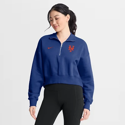 Women's Nike Royal New York Mets Primetime Phoenix Fleece Half-Zip Sweatshirt