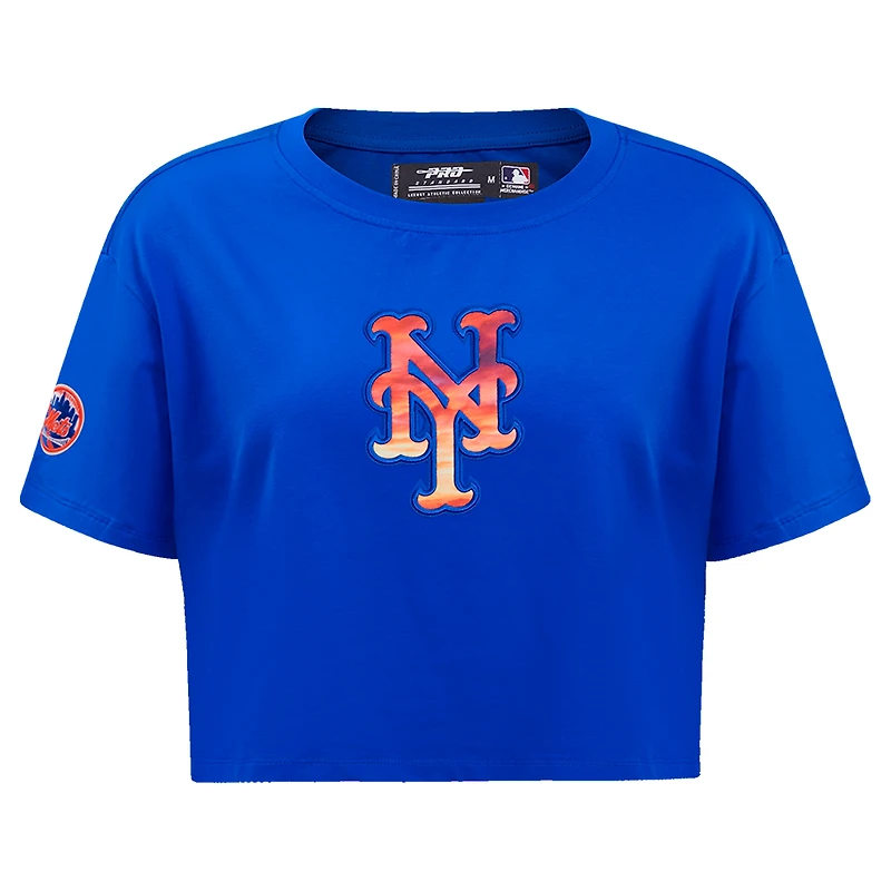 Women's Pro Standard Royal New York Mets Painted Sky Boxy Cropped T-Shirt