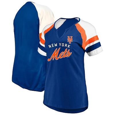 T-shirt à encoche arquée pour femme avec profil Royal New York Mets