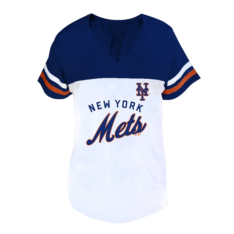 Women's Profile White/Royal New York Mets Plus Two-Stripe V-Neck T-Shirt
