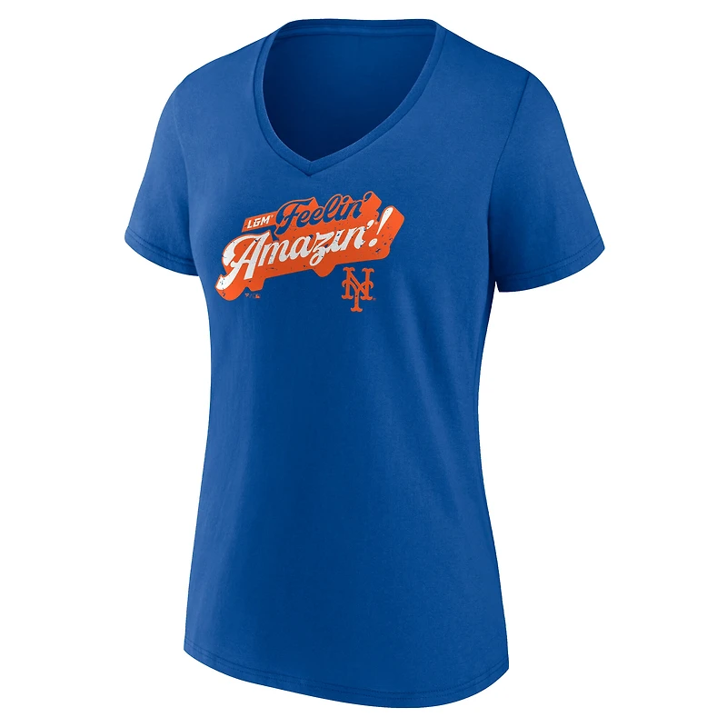 T-shirt col V à imprimé Royal New York Mets pour femme