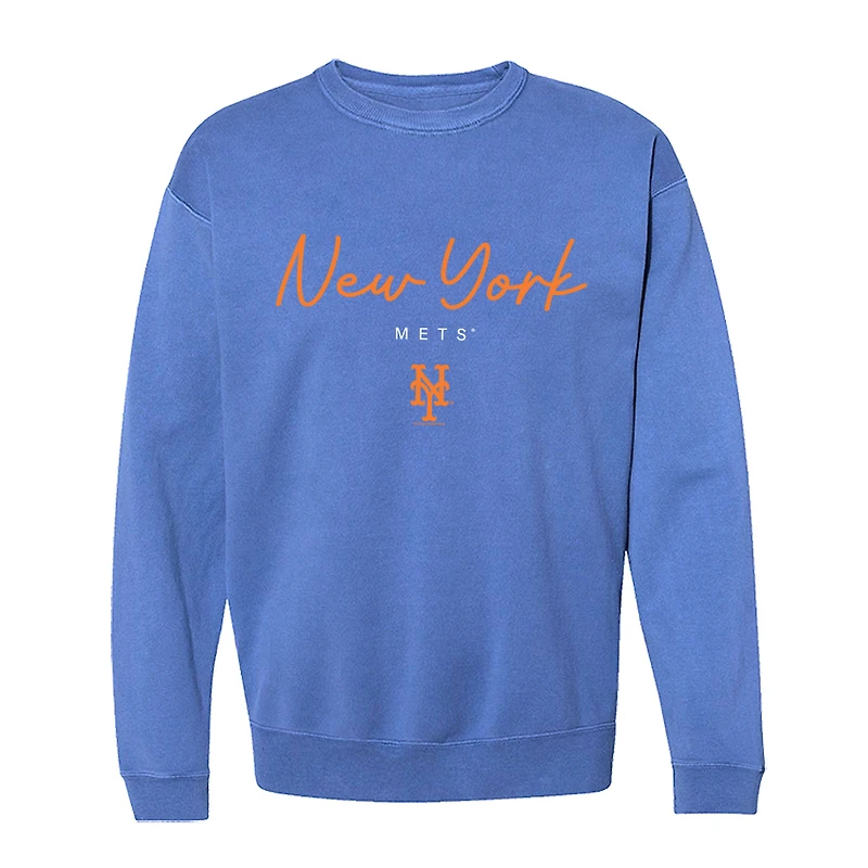 Sweat-shirt à col rond pour femme, doux comme un raisin, Royal New York Mets, teinture pigmentaire