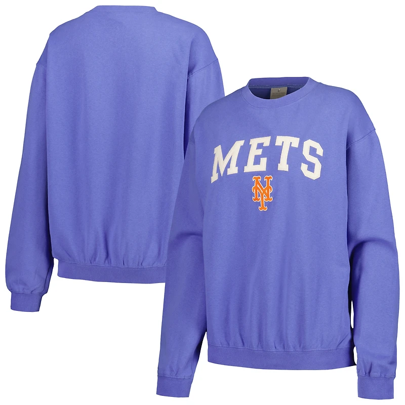 Women's Soft as a Grape Royal New York Mets Pigment Dye Pullover Sweatshirt
