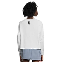 Sweat-shirt court à col en V Starter gris pour femme, New York Mets Show Up Fashion