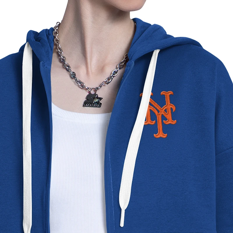 Sweat à capuche zippé Starter Royal/Gris chiné New York Mets Wishbone pour femme