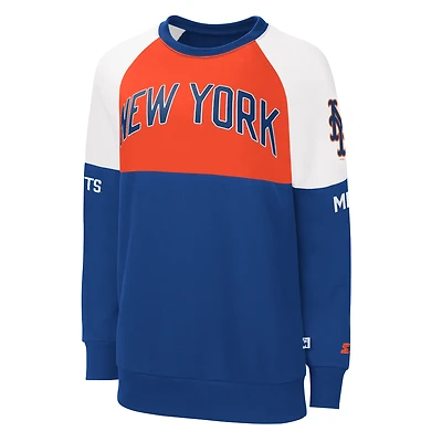 Sweat-shirt à manches raglan Starter Royal/Orange New York Mets Baseline pour femme