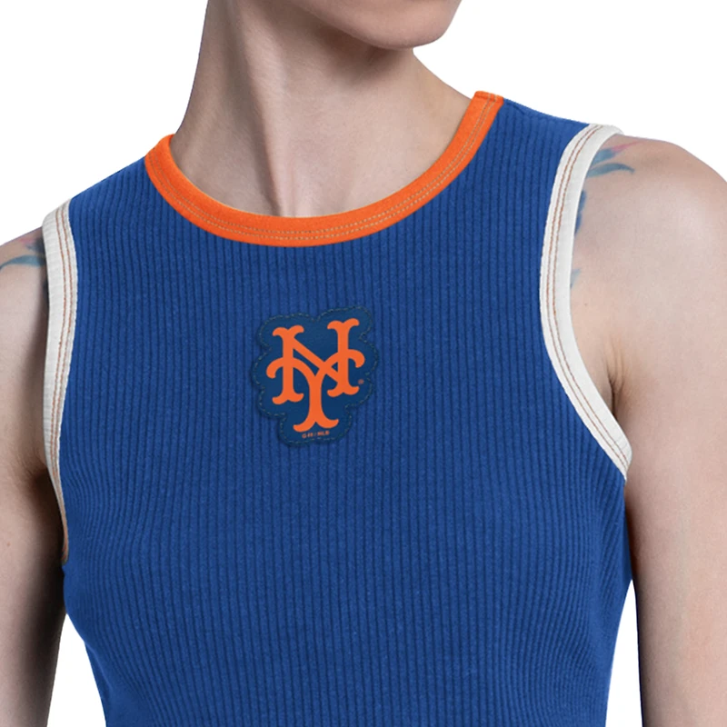 Women's Starter  Royal New York Mets Cooperstown Play the Ball Crop Tank Top