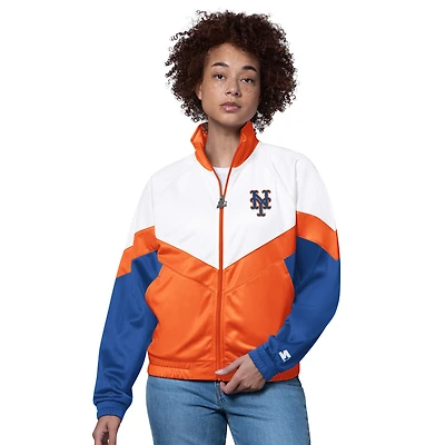 Women's Starter  White/Orange New York Mets Teamwork Raglan Full-Zip Track Jacket