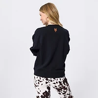 Sweat-shirt à col rond Terez noir pour femme, orné du logo en pierre précieuse des Mets de New York