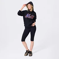 Sweat à capuche Terez noir pour femme, motif New York Mets, broderies en spirale, style baseball.