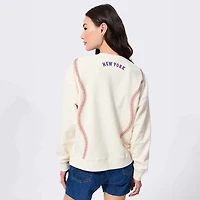 Sweat-shirt à col rond Terez crème pour femme, motif New York Mets, manches courtes.
