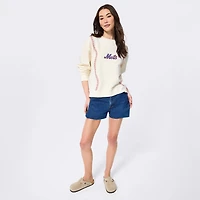 Women's Terez Cream New York Mets Baseball Stitch Crewneck Sweatshirt