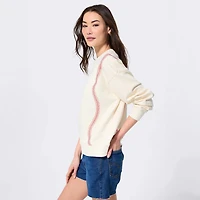 Sweat-shirt à col rond Terez crème pour femme, motif New York Mets, manches courtes.