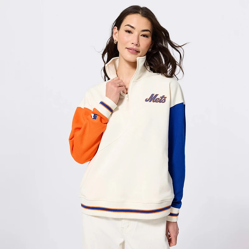 Women's Terez Cream New York Mets Reserve Quarter-Zip Pullover