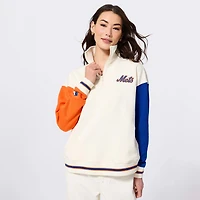 Women's Terez Cream New York Mets Reserve Quarter-Zip Pullover