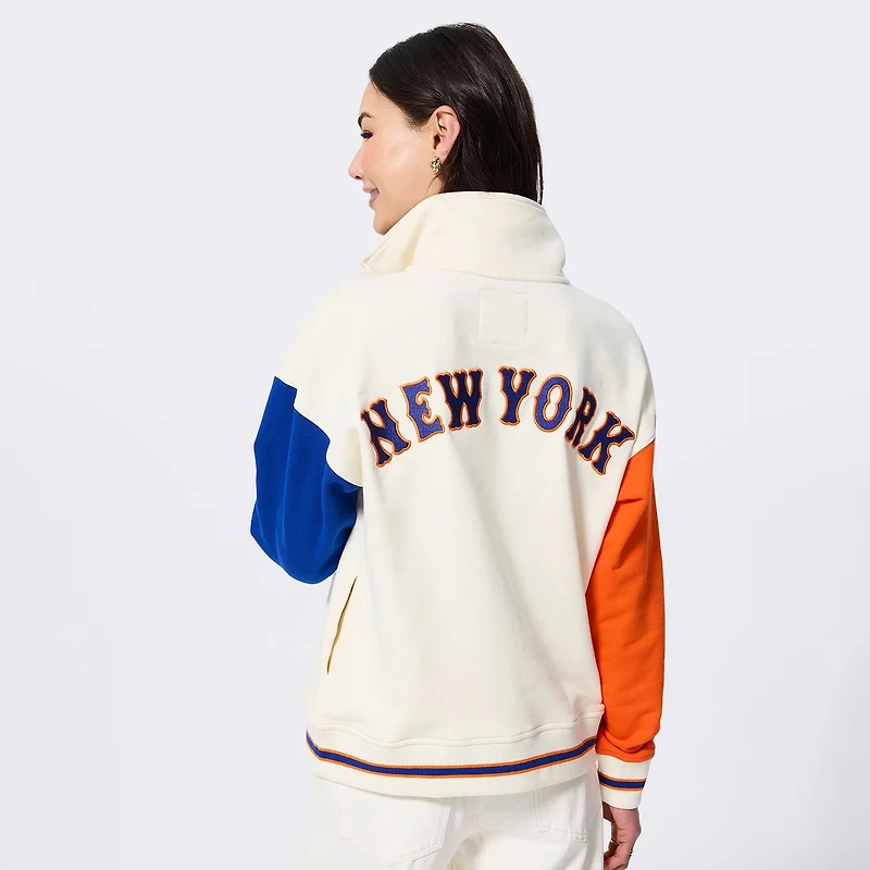 Women's Terez Cream New York Mets Reserve Quarter-Zip Pullover